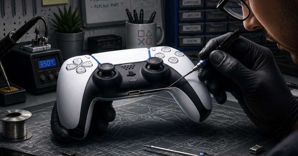 PS5 DualSense controller USB-C charging port and battery repair in Chennai at ConsoleFixit